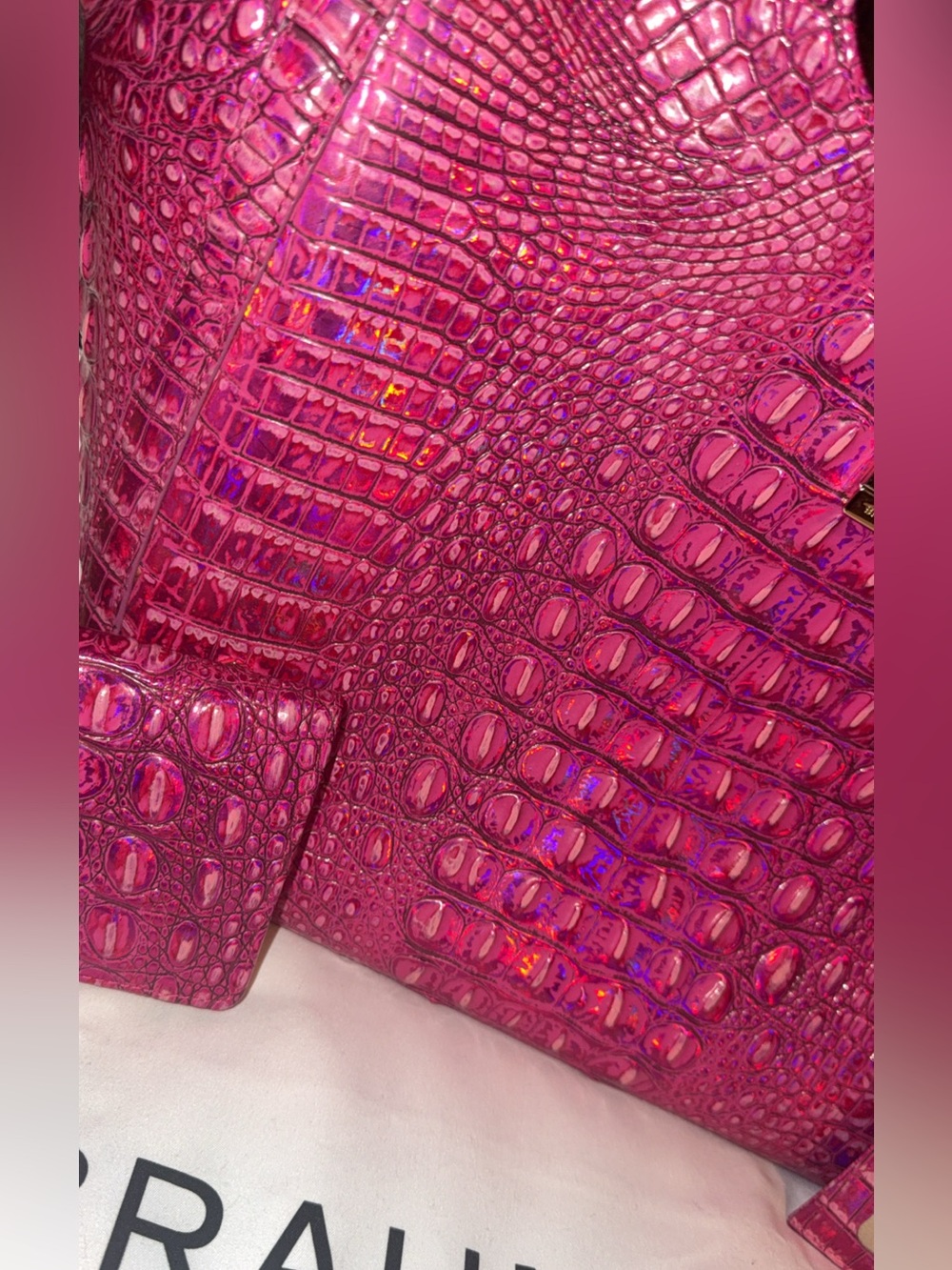 Brahmin Pink Potion Croc Embossed Leather Tote w/Matching Wallet & Card Holder - Picture 4 of 10